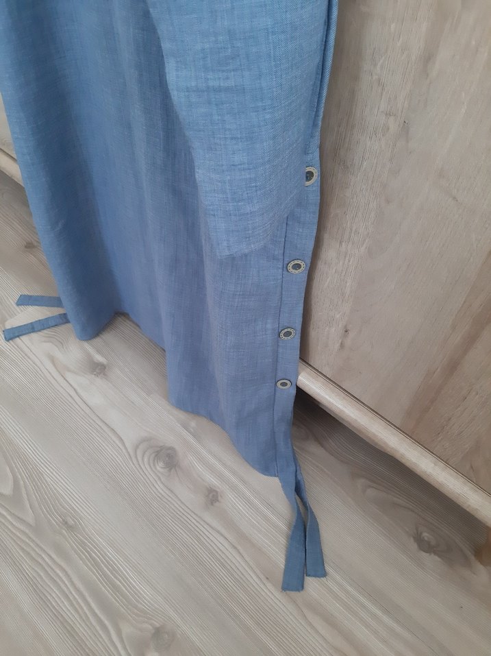 Düğmeli Uzun Kollu Keten Tunik - Görsel 4