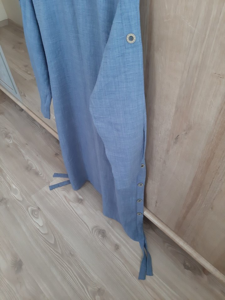 Düğmeli Uzun Kollu Keten Tunik - Görsel 3