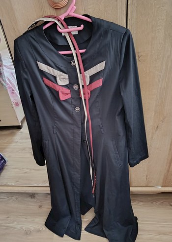 Düğmeli Uzun Mavi Kadın pardesü - Görsel 8