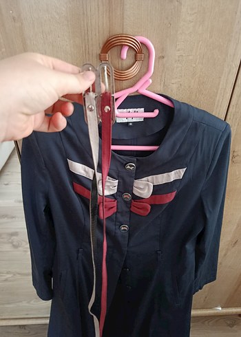 Düğmeli Uzun Mavi Kadın pardesü - Görsel 6