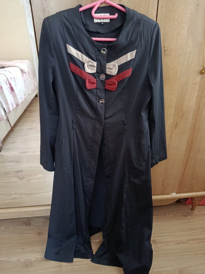 Düğmeli Uzun Mavi Kadın pardesü - Görsel 2