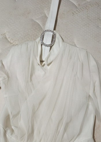 Uzun Beyaz Kadın nikah elbisesi kemerli - Görsel 9