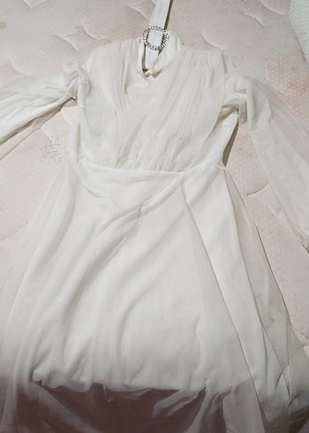 Uzun Beyaz Kadın nikah elbisesi kemerli - Görsel 16