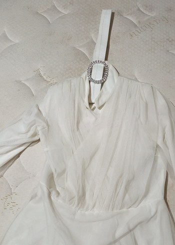 Uzun Beyaz Kadın nikah elbisesi kemerli - Görsel 15