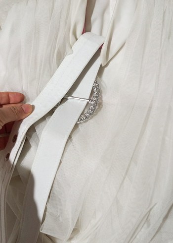 Uzun Beyaz Kadın nikah elbisesi kemerli - Görsel 11