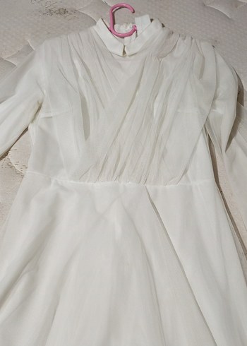 Uzun Beyaz Kadın nikah elbisesi kemerli - Görsel 14