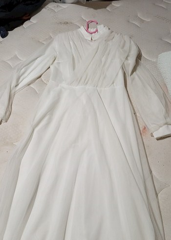 Uzun Beyaz Kadın nikah elbisesi kemerli - Görsel 13