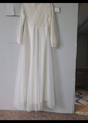 Uzun Beyaz Kadın nikah elbisesi kemerli - Görsel 2