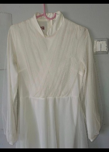 Uzun Beyaz Kadın nikah elbisesi kemerli - Görsel 4