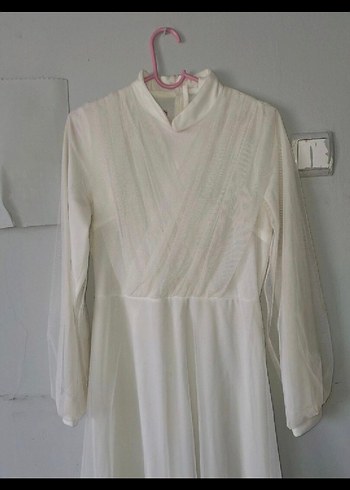 Uzun Beyaz Kadın nikah elbisesi kemerli - Görsel 6