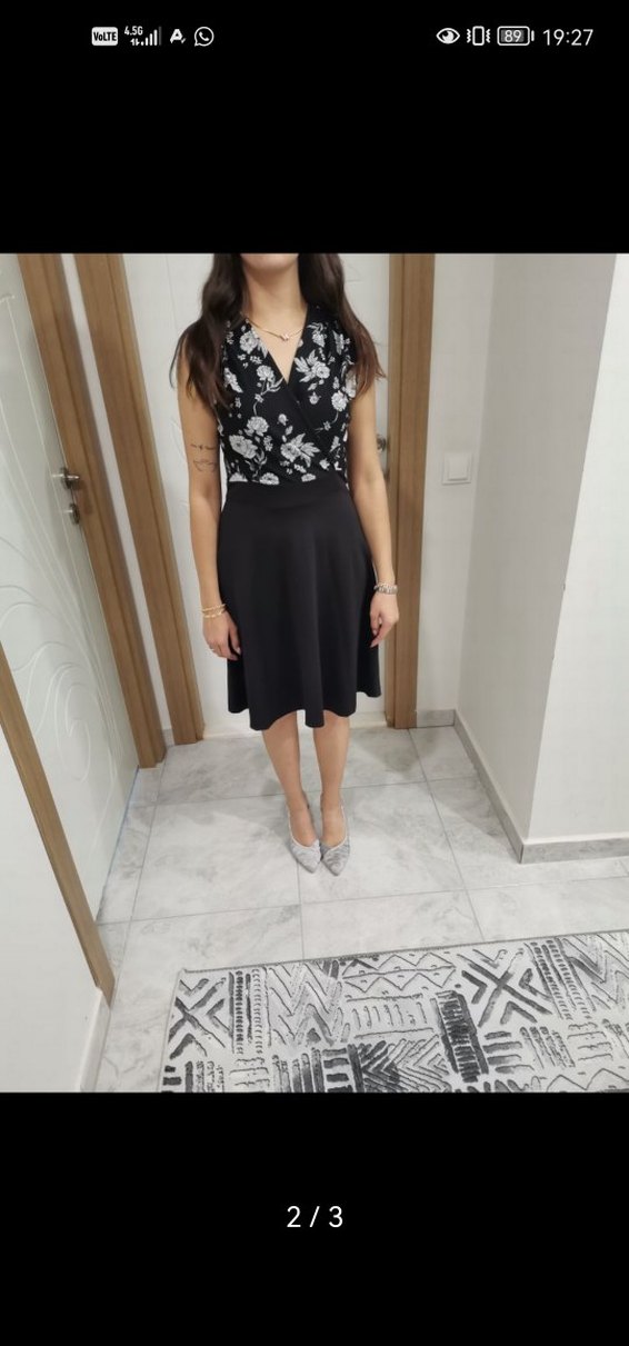 Siyah Desenli Mini Elbise - Görsel 2