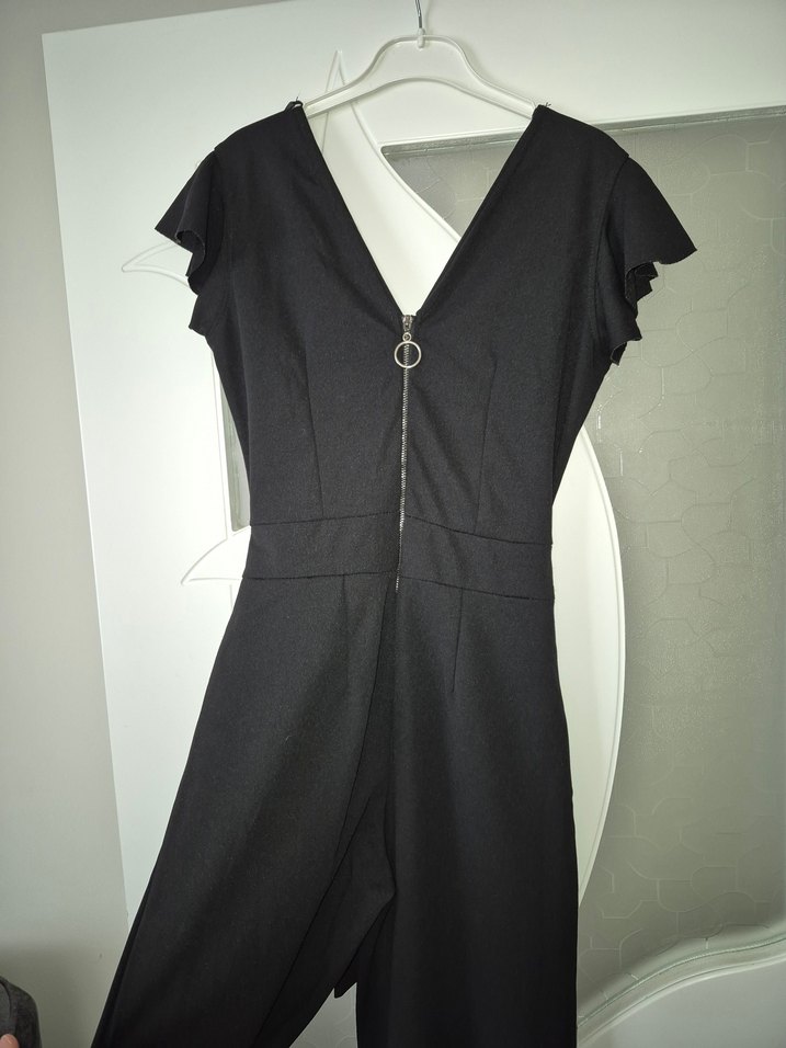 Siyah V Yaka Kuşaklı Sırtı Fermuarlı Tulum - Görsel 4