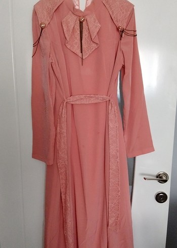 Pembe Uzun Kollu Vintage Elbise