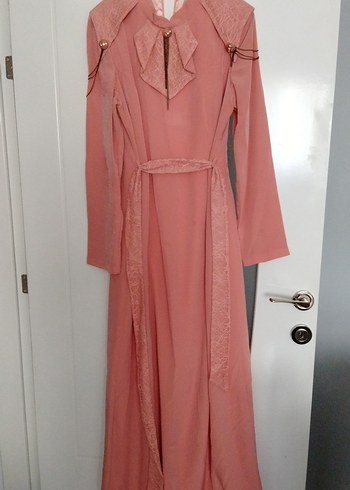 42 Beden Pembe Uzun Kollu Vintage Elbise