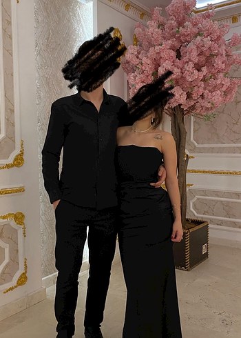 Uzun Siyah Straplez  Nişan Elbisesi - Görsel 2