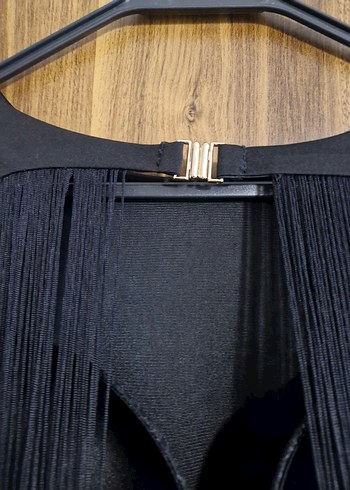 Uzun Kollu Siyah püsküllü sırt dekolteli gece elbise - Görsel 6