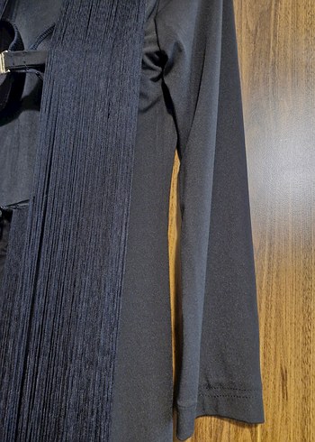 Uzun Kollu Siyah püsküllü sırt dekolteli gece elbise - Görsel 7