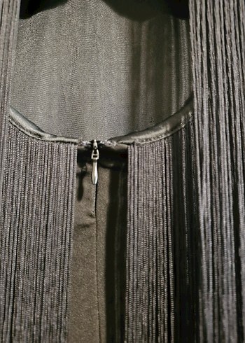 Uzun Kollu Siyah püsküllü sırt dekolteli gece elbise - Görsel 8