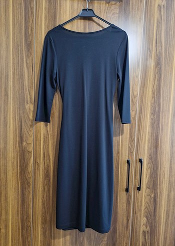 Drapeli Siyah Uzun V Yaka Elbise - Görsel 2