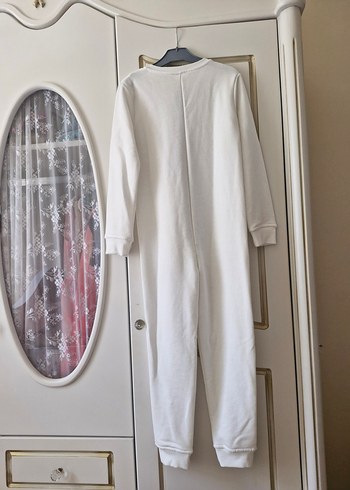 7 Yaş Beden beyaz Renk Gri Fermuarlı Çocuk Pijama Tulum