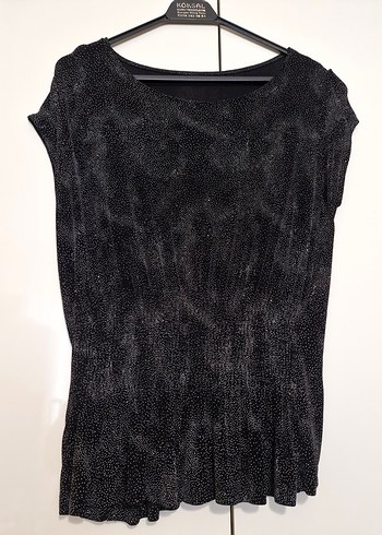 Kadın Siyah Kolsuz Pilili kendinden simli Bluz - Görsel 2