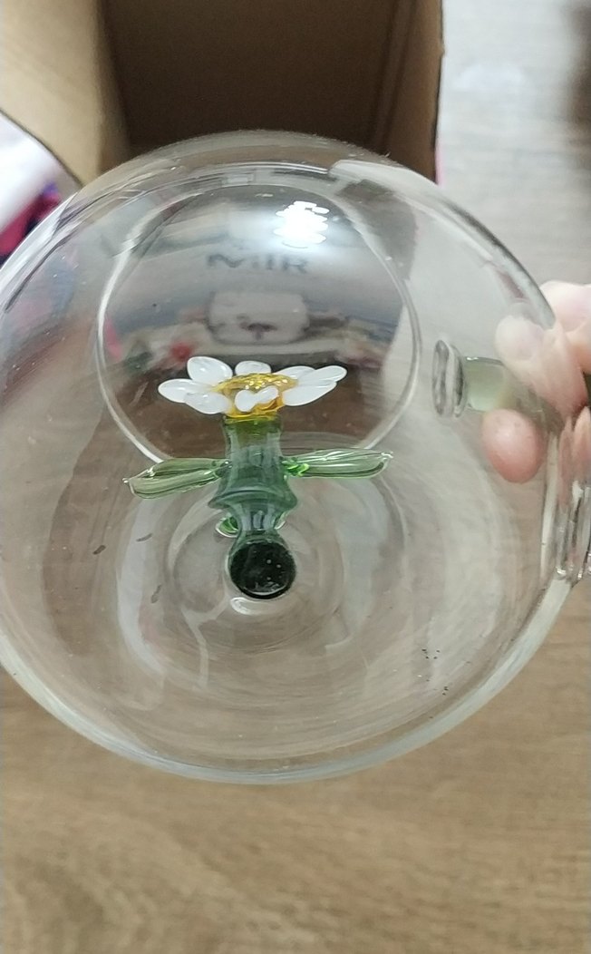 Çiçek Detaylı Cam Kupa - Görsel 3