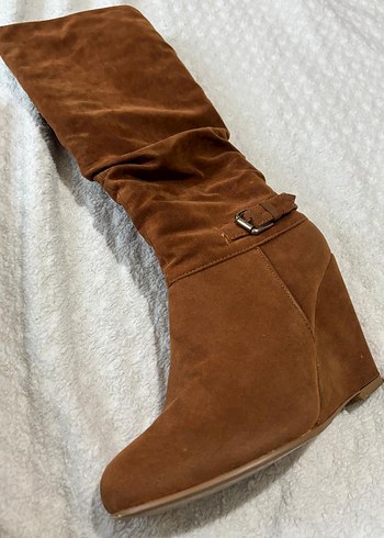 Kahverengi Süet Dolgu Topuklu Kadın Çizme - Görsel 7
