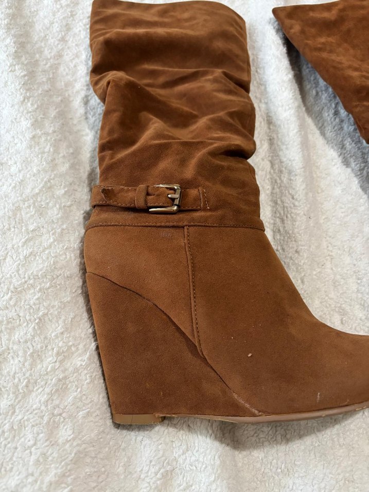 Kahverengi Süet Dolgu Topuklu Kadın Çizme - Görsel 2