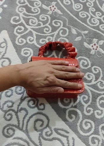 Diğer Kırmızı Parlak Deri Yılan Desenli Kadın Çanta