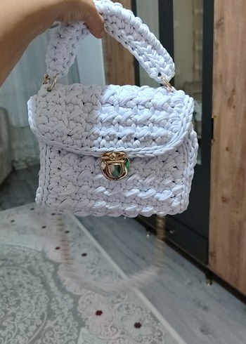 Beden mavi Renk Pastel Mavi Zincir Detaylı Örgü Kadın Çanta