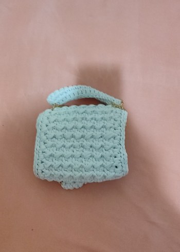 Beden Pastel Mavi Zincir Detaylı Örgü Kadın Çanta
