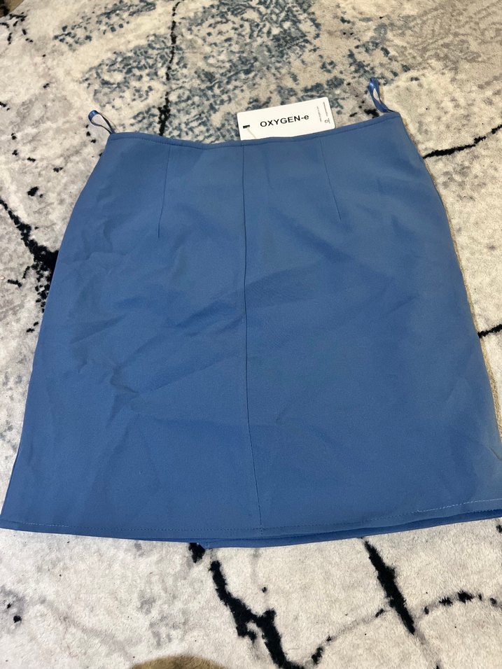 Düğmeli Mavi Mini Etek - Görsel 3