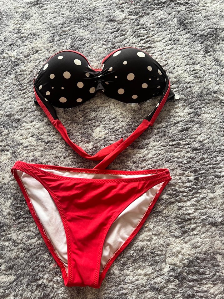 Puantiye Desenli Kırmızı Bikini - Görsel 2