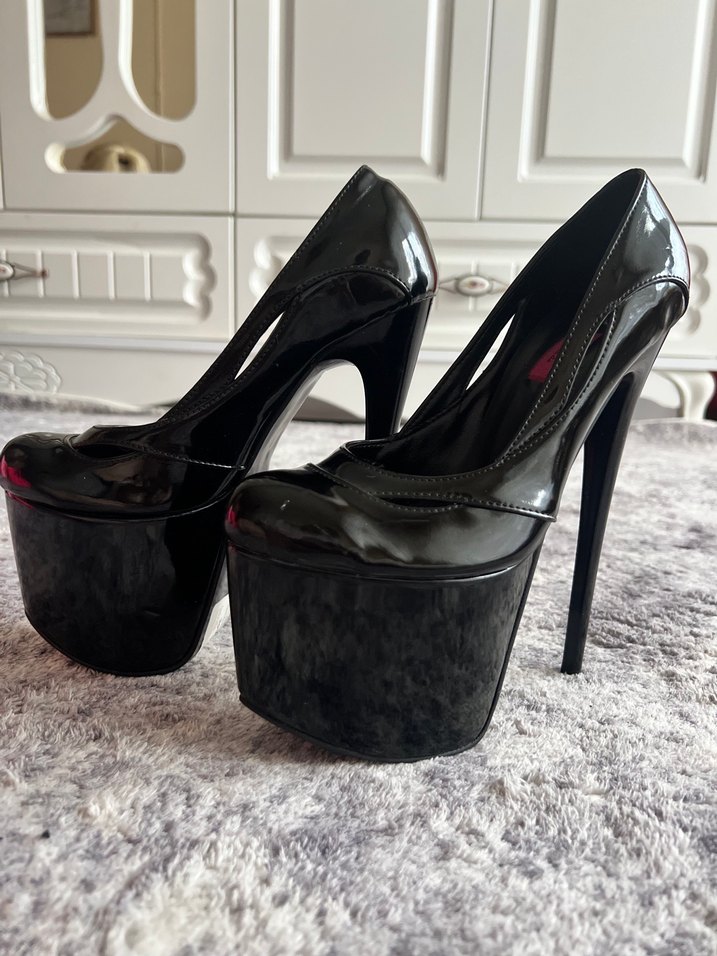 Siyah Parlak Platform Topuklu Stiletto - Görsel 2