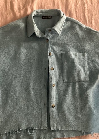 Ambar markalı Mavi Kadın Keten Uzun Kollu Gömlek - Görsel 3