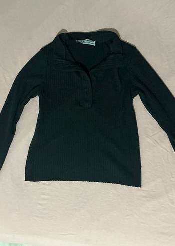 Düğmeli Siyah Keten Kadın bluz crop - Görsel 2