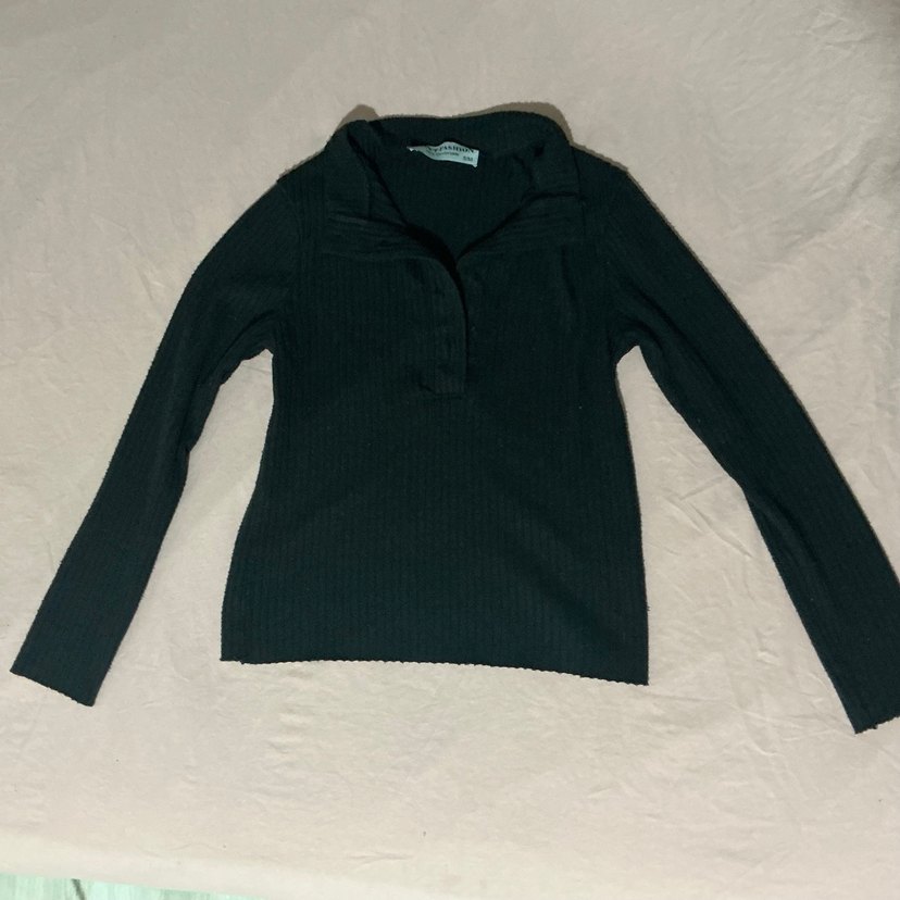 Düğmeli Siyah Keten Kadın bluz crop - Görsel 2