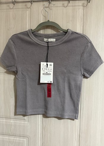 Gri pull and bear crop Kadın Tişört M beden