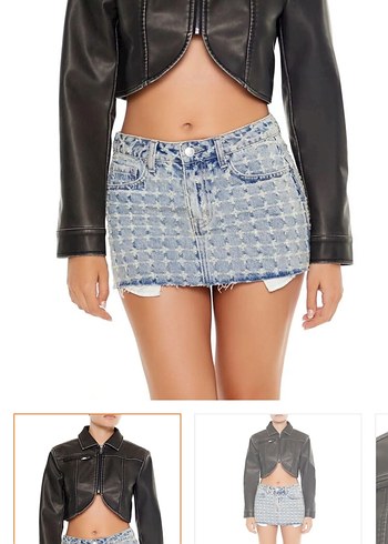 Kahverengi crop deri ceket - Görsel 3