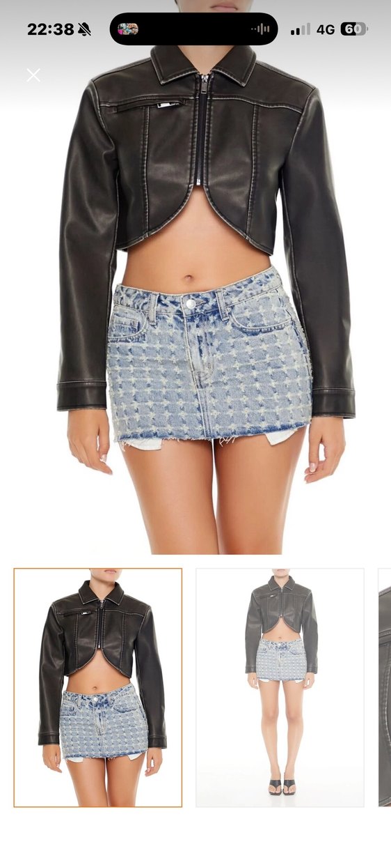 Kahverengi crop deri ceket - Görsel 3