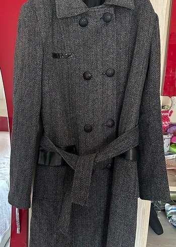 Diğer Vintage Görünümlü Düğmeli Gri Kaşe Kaban