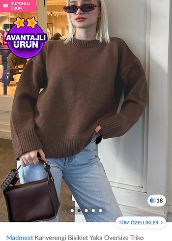 Madmext Kahverengi Bisiklet Yaka Oversize Triko