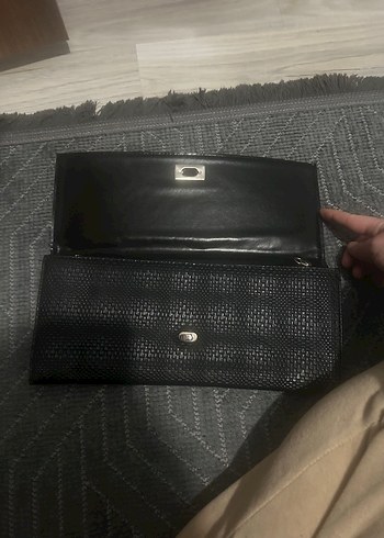 Siyah Yılan Derisi Desenli Deri Kadın Portföy Çanta - Görsel 2