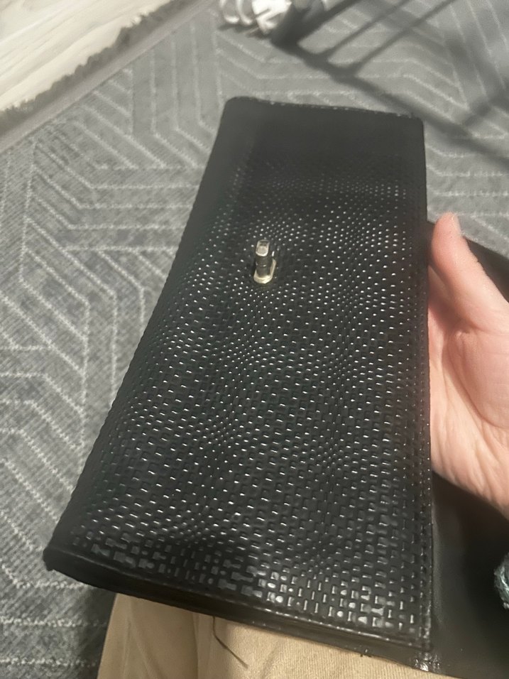 Siyah Yılan Derisi Desenli Deri Kadın Portföy Çanta - Görsel 3