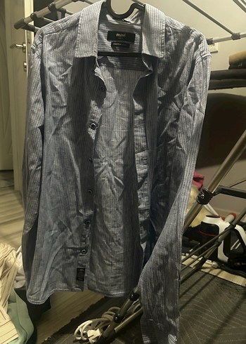 Gri Uzun Kollu Denim Erkek Gömlek - Görsel 2