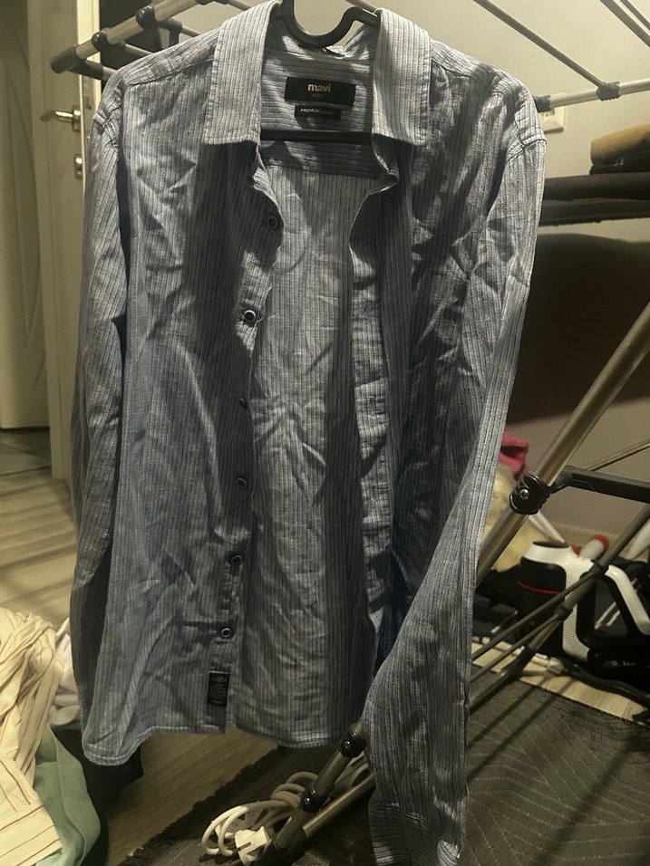 Gri Uzun Kollu Denim Erkek Gömlek - Görsel 2