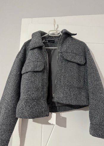 Zara Gri Kısa Fermuarlı Kadın Kaban