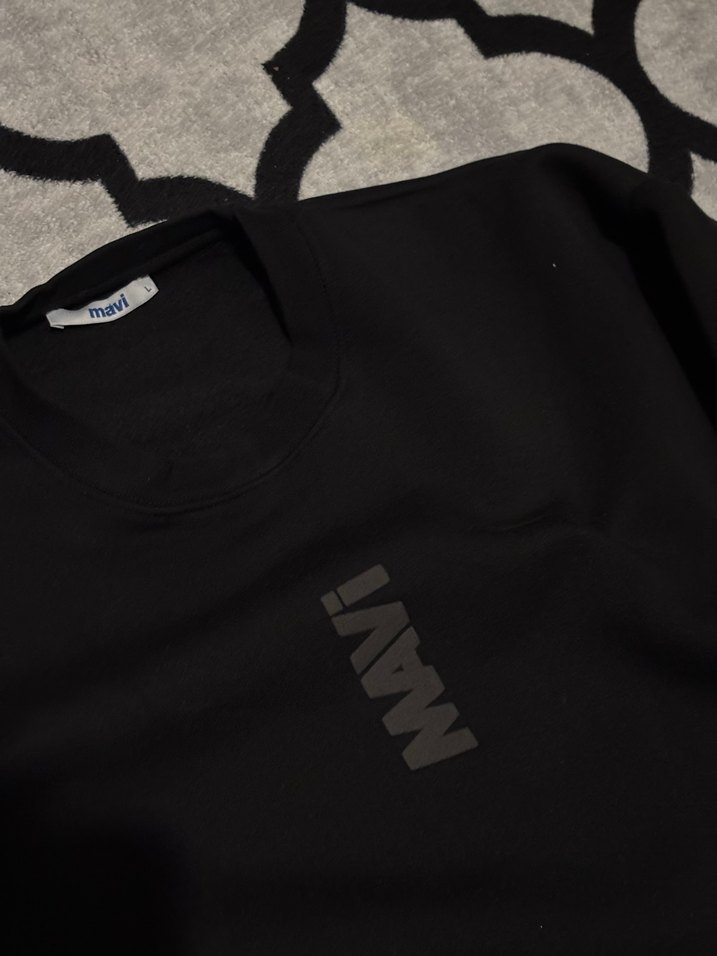 Siyah erkek Sweatshirt Uzun Kollu Basic - Görsel 2