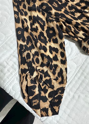 l Beden Kahverengi Leopar Desenli Uzun Kadın Elbise