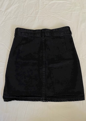 Diğer Düğmeli Siyah Denim Mini Etek